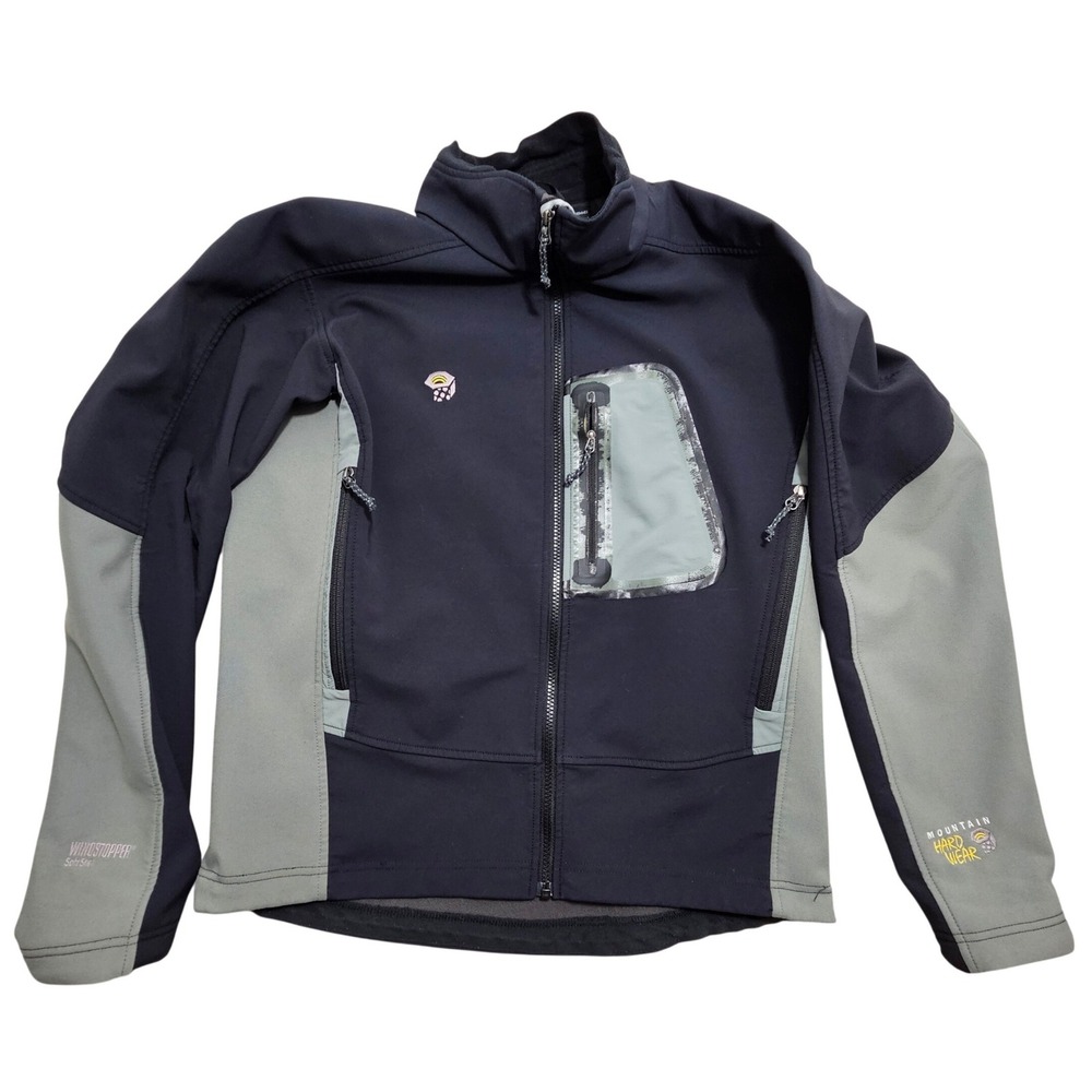 Mountain Hardwear Windstopper Softshell Jacket Mens Large Black Grey‎ OM2478